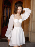French sexy fishbone waist slim dress 2023 summer new chiffon skirt women