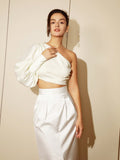 AEL Pleated high waisted mid length style with a front split skirt