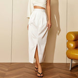 AEL Pleated high waisted mid length style with a front split skirt