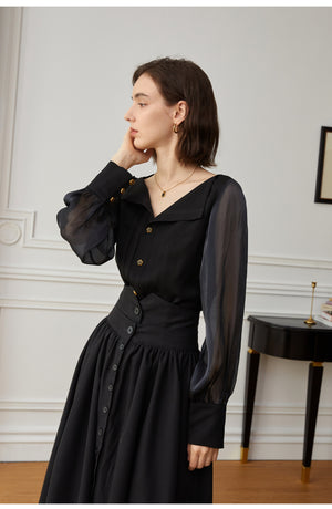 Hepburn style high waist skirt 2023 new female black skirt skirt female nich