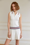 Fashion Academy Style White Knitted Spliced Sleeveless Dress