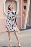 Irregular long sleeve polka dot chiffon dress-Dress-AEL Studio