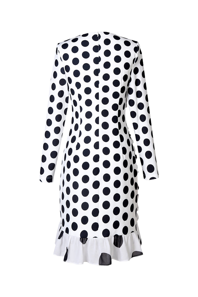 Irregular long sleeve polka dot chiffon dress-Dress-AEL Studio