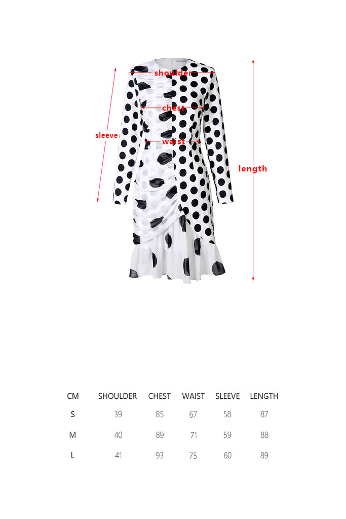 Irregular long sleeve polka dot chiffon dress-Dress-AEL Studio