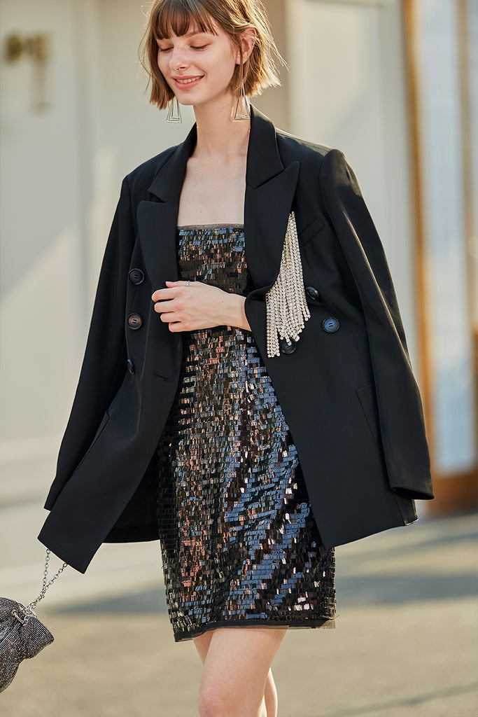 Sequin Dress | Black Dress | Spaghetti Strap Dress-dress-AEL Studio