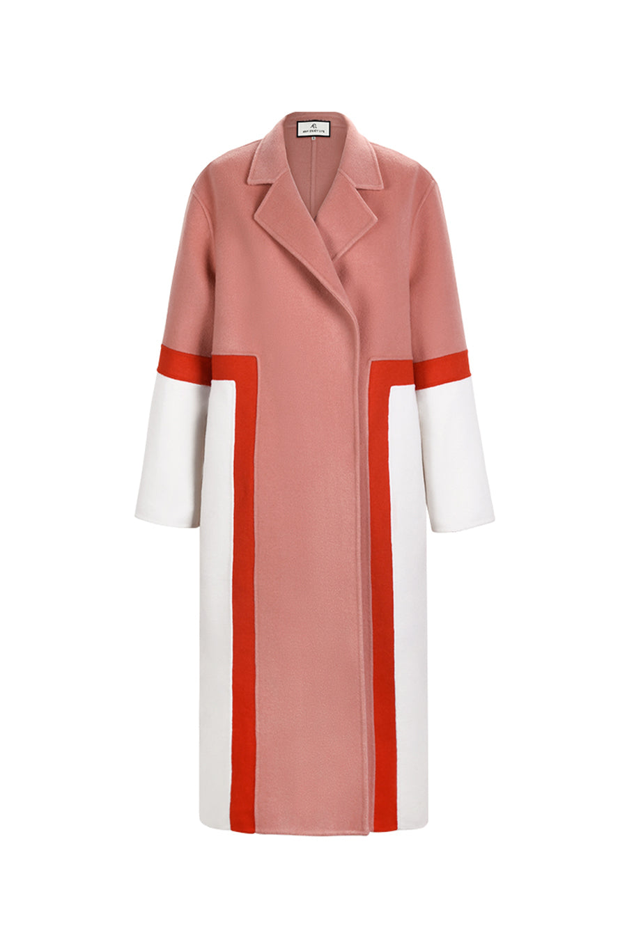 Multi-color matching double-faced wool long coat - S / Pink