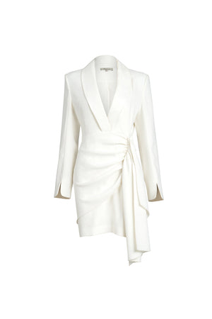 Knotted skirt jacket | White skirt jacket | Commuter skirt jacket-Dress-AEL Studio