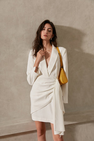 Knotted skirt jacket | White skirt jacket | Commuter skirt jacket-Dress-AEL Studio