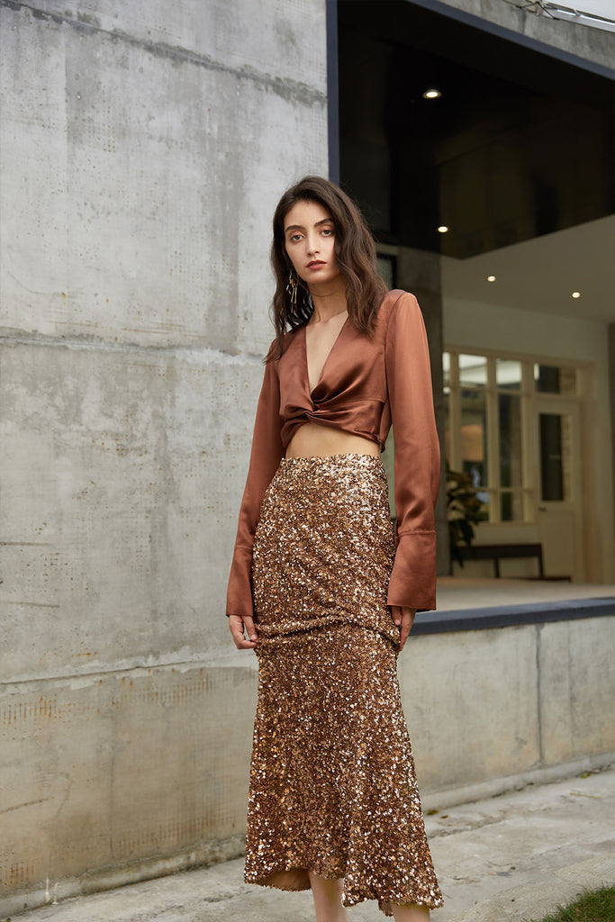 Rose gold sequin skirt | Sexy skirt | Party skirt-Bottoms-AEL Studio