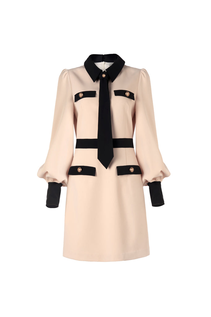 Puff sleeve dress | Beige dress | Street dress-Dress-AEL Studio