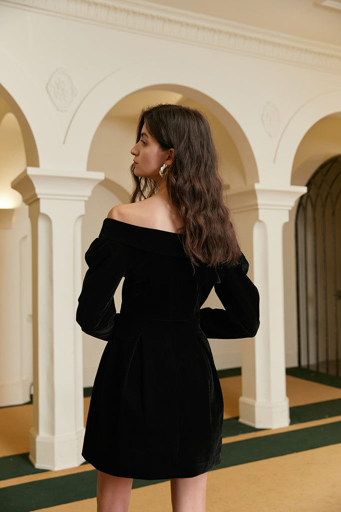 Off-the-shoulder skirt | Black suit skirt | Banquet suit skirt-coat-AEL Studio