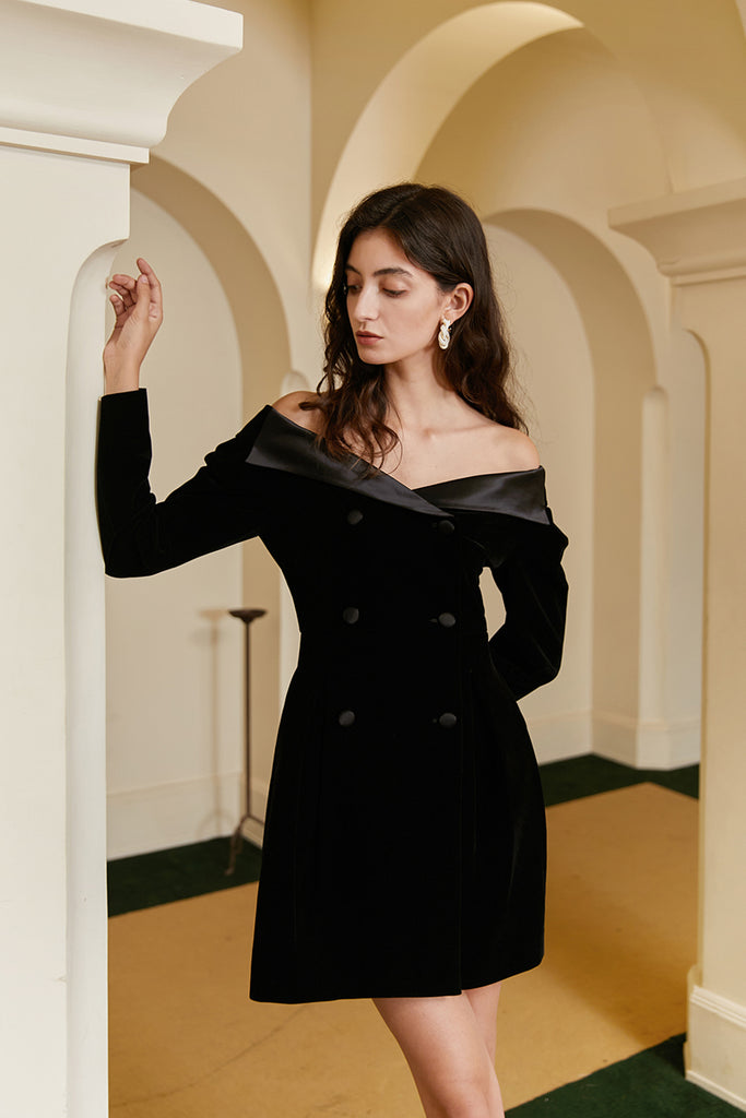 Off-the-shoulder skirt | Black suit skirt | Banquet suit skirt-coat-AEL Studio