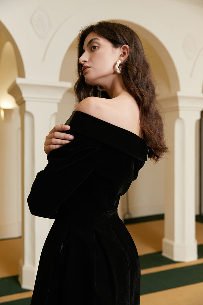Off-the-shoulder skirt | Black suit skirt | Banquet suit skirt-coat-AEL Studio