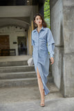 Single-breasted shirt dress | Gray blue shirt dress | Street style shirt dress-Dress-AEL Studio