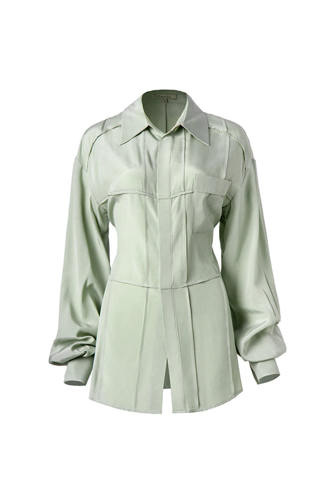 Buttonless shirt | Mint green long-sleeved shirt | Casual shirt-Tops-AEL Studio