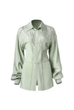 Buttonless shirt | Mint green long-sleeved shirt | Casual shirt-Tops-AEL Studio