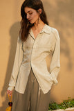 Buttonless shirt | Mint green long-sleeved shirt | Casual shirt-Tops-AEL Studio