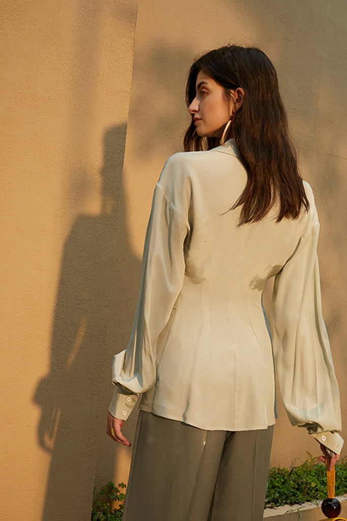 Buttonless shirt | Mint green long-sleeved shirt | Casual shirt-Tops-AEL Studio
