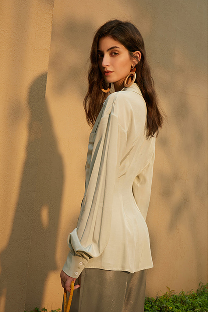 Buttonless shirt | Mint green long-sleeved shirt | Casual shirt-Tops-AEL Studio