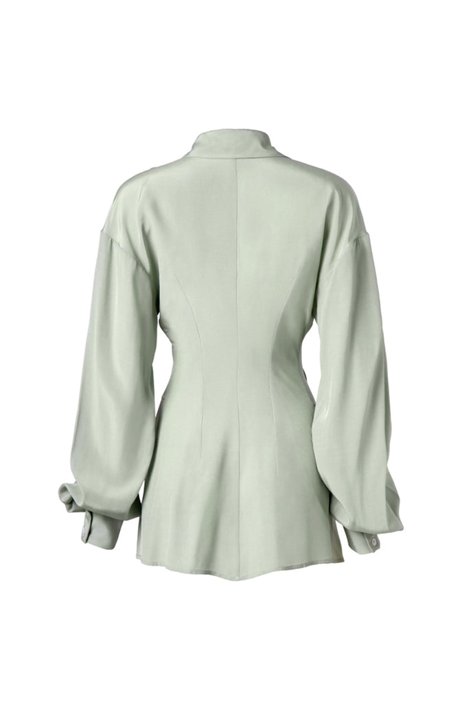 Buttonless shirt | Mint green long-sleeved shirt | Casual shirt-Tops-AEL Studio