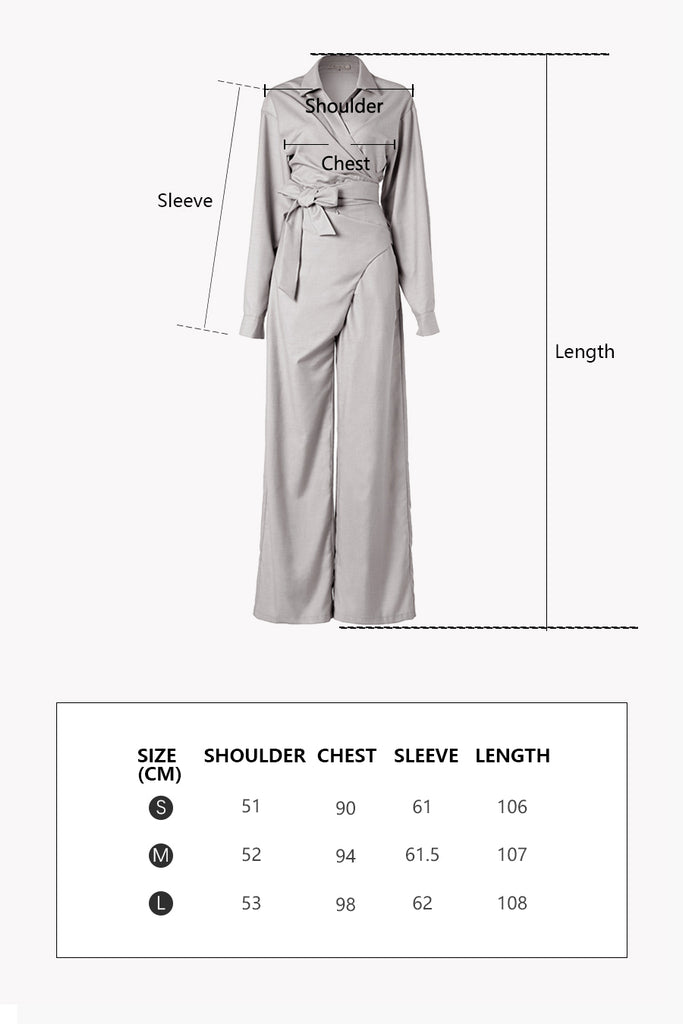 Long-sleeved wide-leg jumpsuit | Latte grey jumpsuit | Casual jumpsuit-Dress-AEL Studio