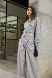 Long-sleeved wide-leg jumpsuit | Latte grey jumpsuit | Casual jumpsuit-Dress-AEL Studio