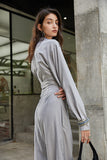Long-sleeved wide-leg jumpsuit | Latte grey jumpsuit | Casual jumpsuit-Dress-AEL Studio
