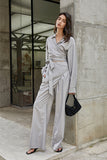 Long-sleeved wide-leg jumpsuit | Latte grey jumpsuit | Casual jumpsuit-Dress-AEL Studio