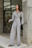 Long-sleeved wide-leg jumpsuit | Latte grey jumpsuit | Casual jumpsuit-Dress-AEL Studio