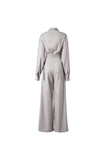 Long-sleeved wide-leg jumpsuit | Latte grey jumpsuit | Casual jumpsuit-Dress-AEL Studio