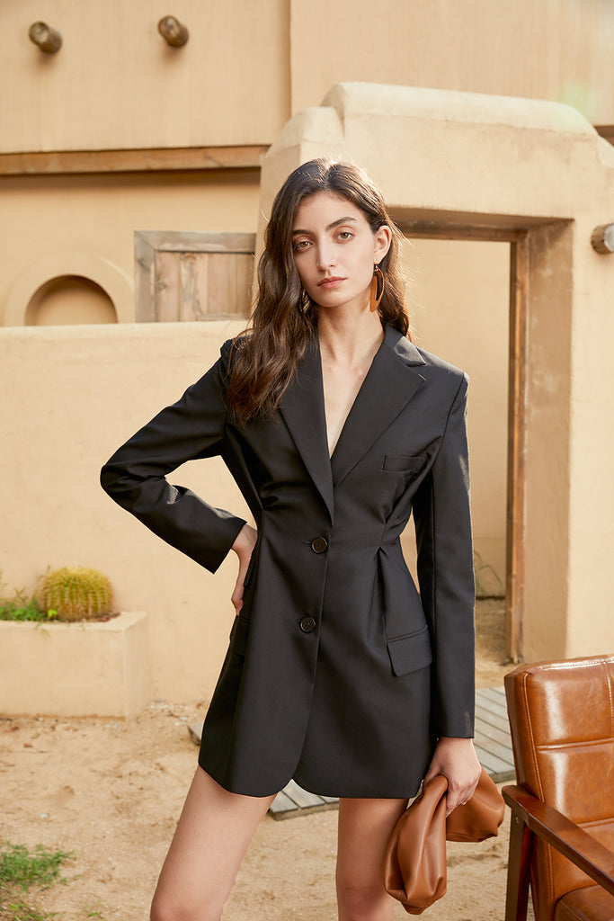 Black women coat jackets waist retraction-coat-AEL Studio