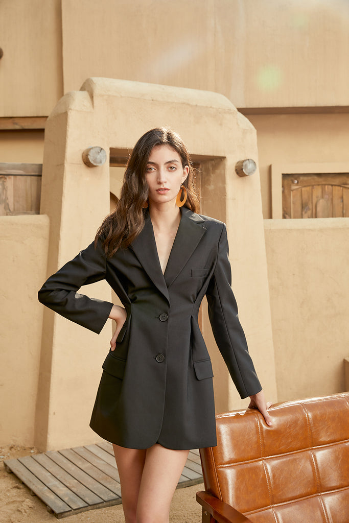 Black women coat jackets waist retraction-coat-AEL Studio