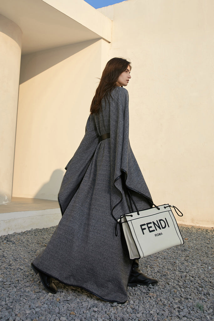 Cape coat | Loose wool coat | Street coat-Tops-AEL Studio