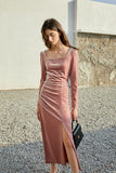 Square neck velvet dress | Pink dress | Holiday dress-Dress-AEL Studio
