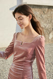 Square neck velvet dress | Pink dress | Holiday dress-Dress-AEL Studio