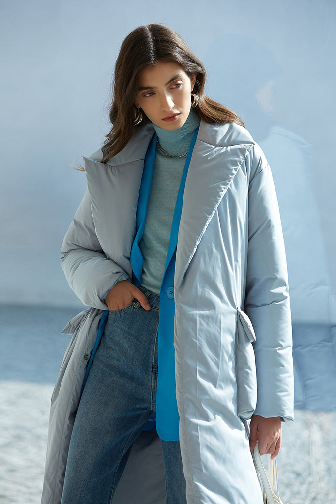Lapel down jacket | Long down jacket | Street down jacket-Tops-AEL Studio