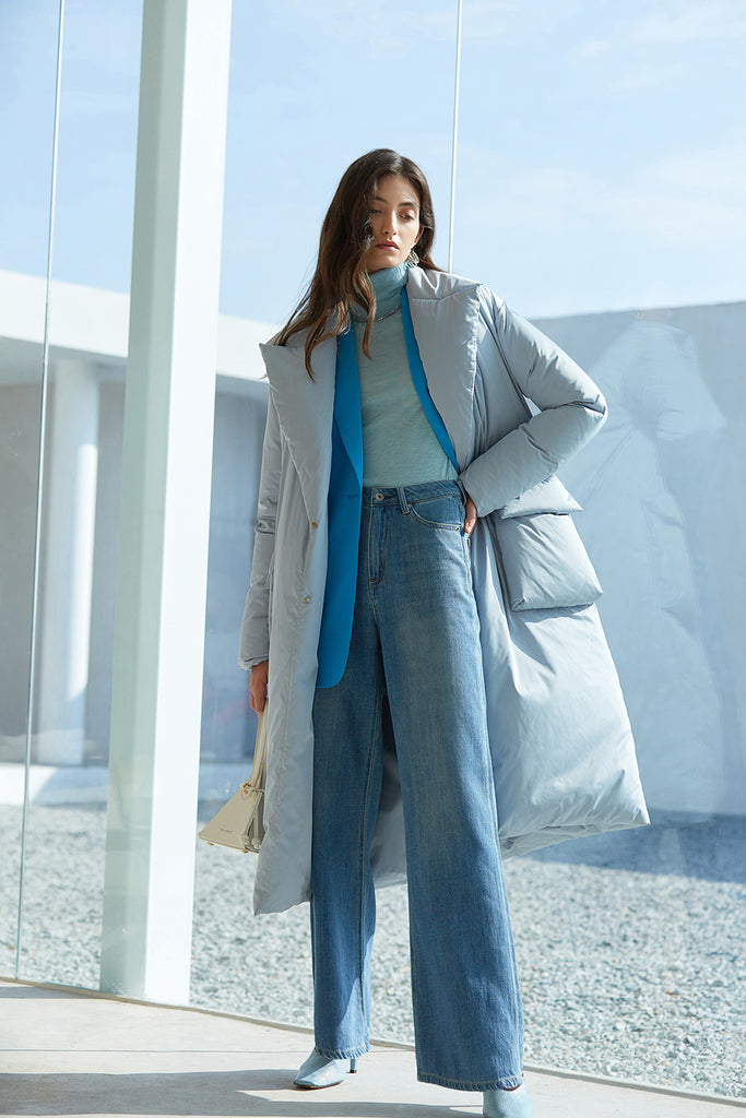 Lapel down jacket | Long down jacket | Street down jacket-Tops-AEL Studio