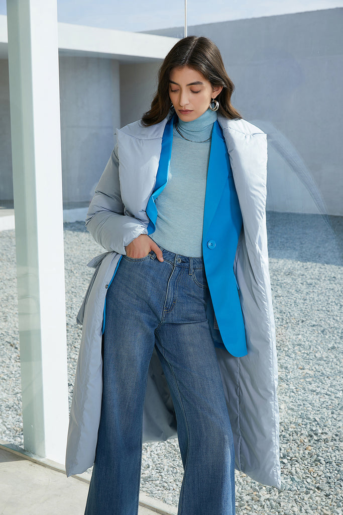 Lapel down jacket | Long down jacket | Street down jacket-Tops-AEL Studio