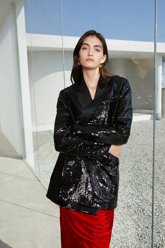 Sequined blazer | Little black dress | Banquet suit jacket-coat-AEL Studio