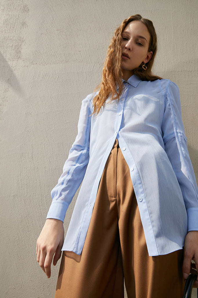 Translucent shirt | Blue shirt | Commuter shirt-Tops-AEL Studio
