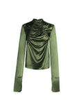 Pleated shirt | Retro green long sleeve shirt | Street shirt