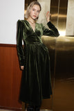 Vintage Wedding Guest Formal Evening Dress V Neck Long Sleeve Floor Length Velvet with Draping Slit 2022