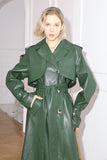 Designed leather jacket | Dark green jacket | Street style leather trench coat