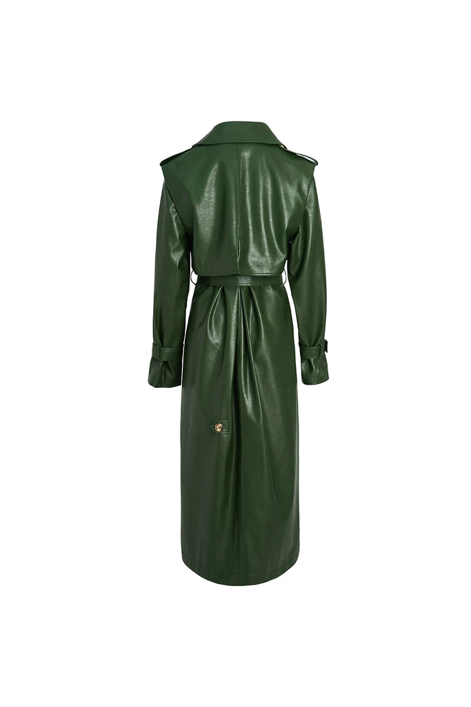 Designed leather jacket | Dark green jacket | Street style leather trench coat