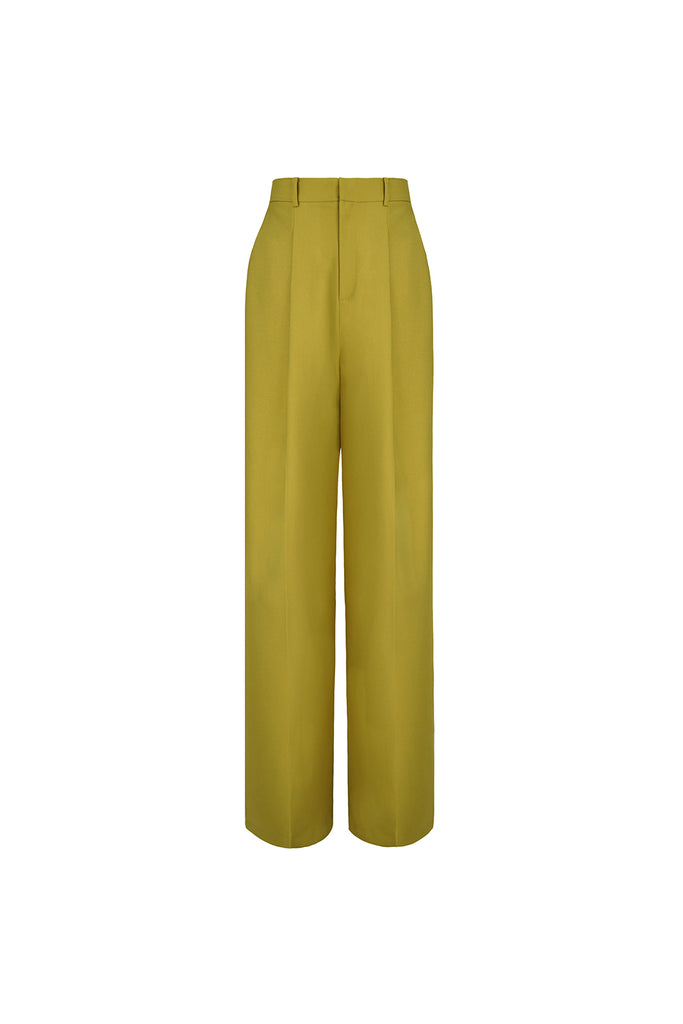 High waist wide leg pants | Mustard yellow trousers | Commuter wide-leg pants
