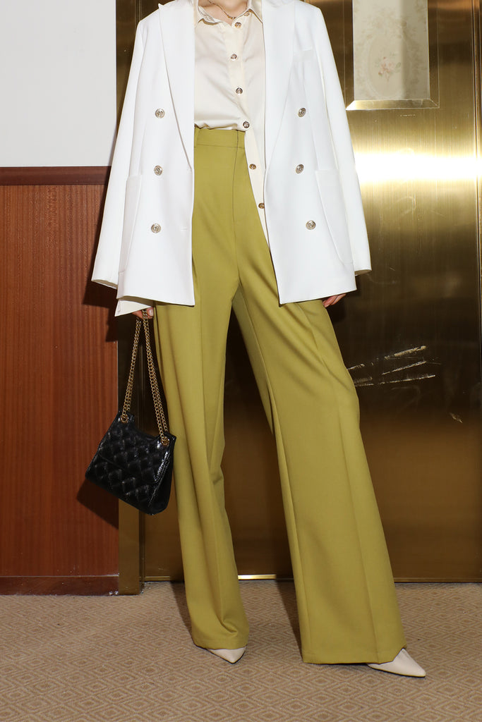 High waist wide leg pants | Mustard yellow trousers | Commuter wide-leg pants