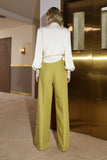High waist wide leg pants | Mustard yellow trousers | Commuter wide-leg pants