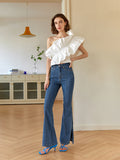 High waist slim slit jeans 2023 new women show thin wide leg pants