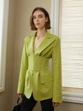 Pure color design feeling waist v collar suit jacket woman early spring new style thin commuter blouse