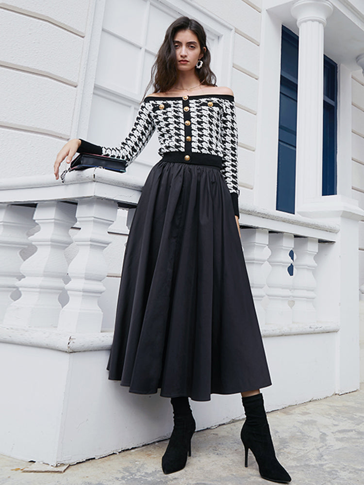 Fall 2023 new high-waisted pleated skirt two-tone optional half-skirt women